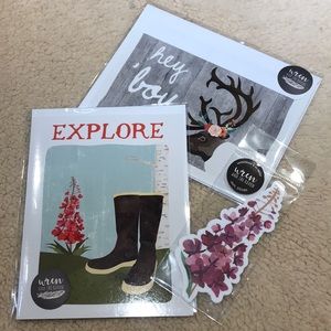Lot of 3 items from Wren and the Raven-2 unique Alaskan notecards and 1 sticker